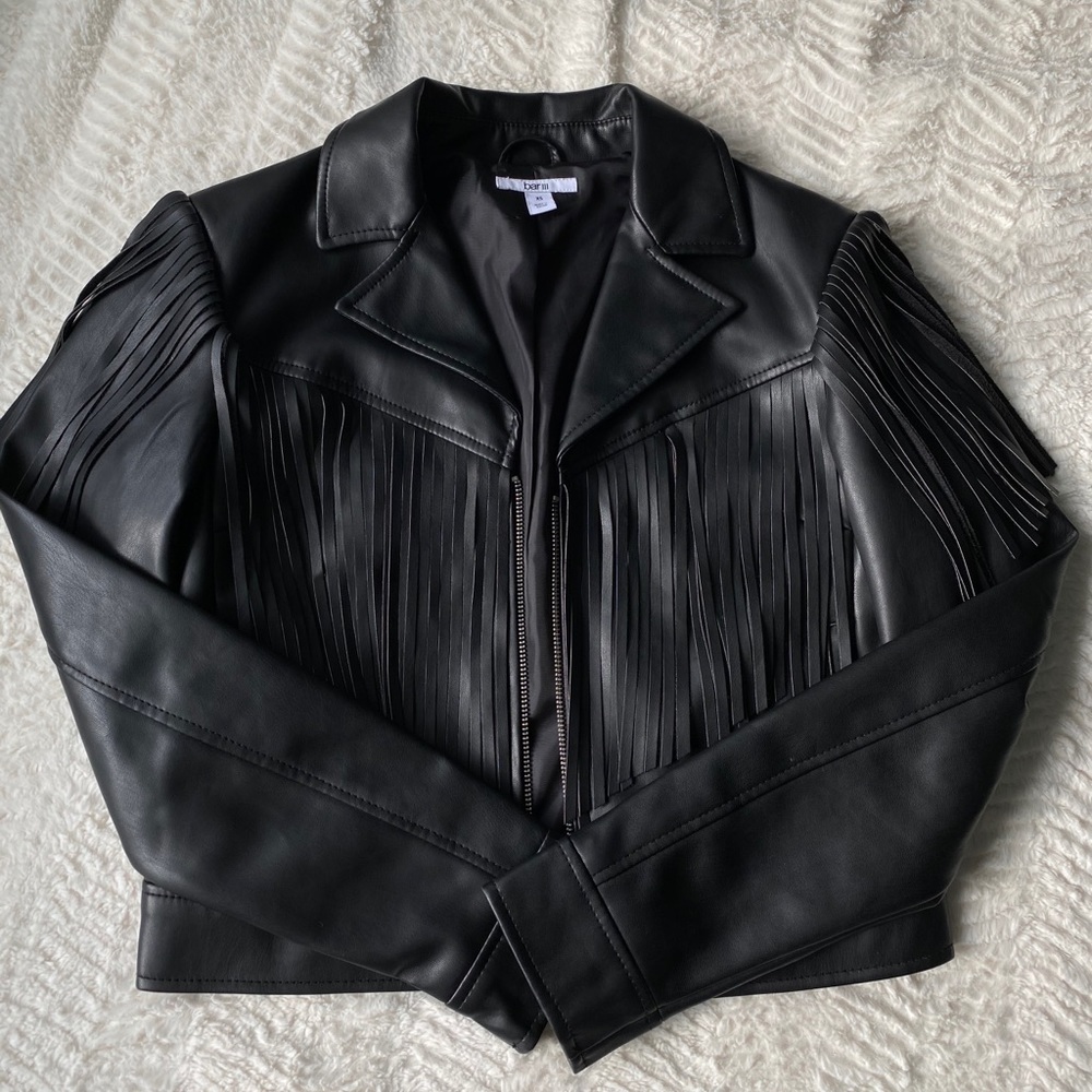NEW Bar III Fringe Faux Leather Jacket